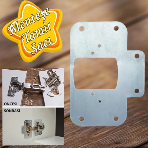 Dolap Kapak Taş Menteşe Tamir Sacı Pratik Onarım Kiti Krom Metal Yuva Tablası 6.5 x 9 cm