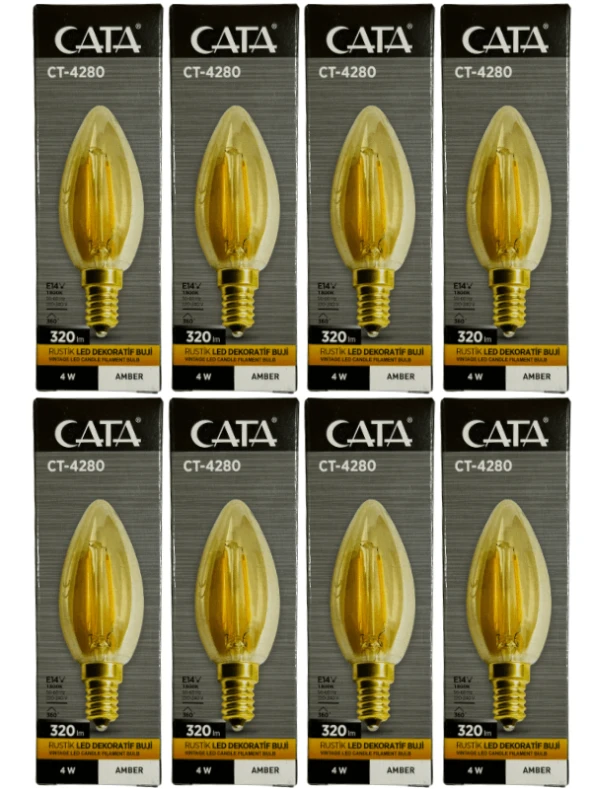 Cata CT-4280 4W 1800K (Amber) E14 Duylu Rustik Led Dekoratif Ampul (8 Adet)