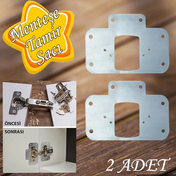Dolap Kapak Taş Menteşe Tamir Sacı Pratik Onarım Kiti Krom Metal Yuva Tablası 6.5 x 9 cm (2 ADET)