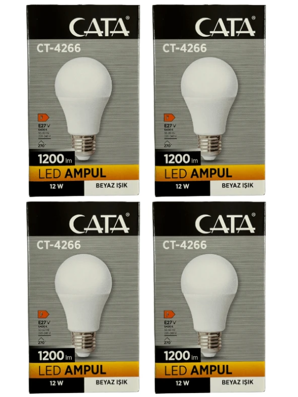 Cata CT-4266 12W 6400K (Beyaz Işık) E27 Duylu Led Ampul (4 Adet)