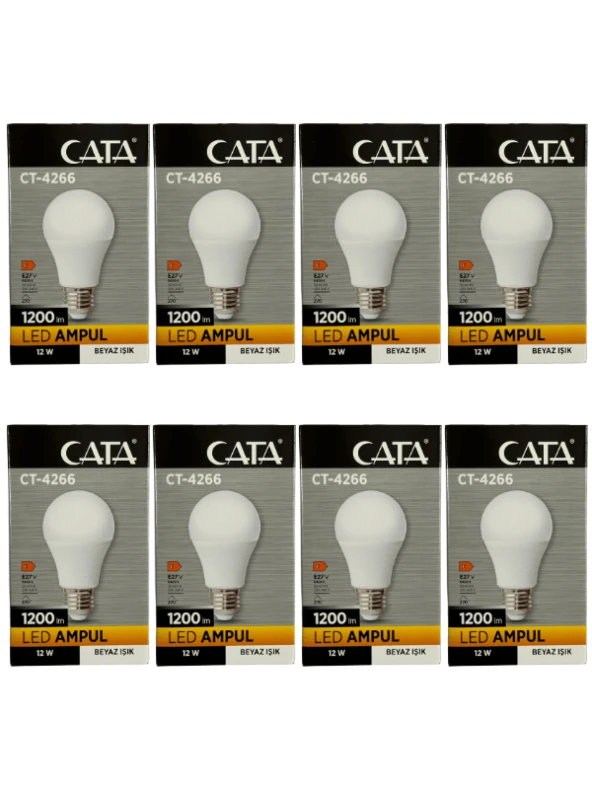 Cata CT-4266 12W 6400K (Beyaz Işık) E27 Duylu Led Ampul (8 Adet)