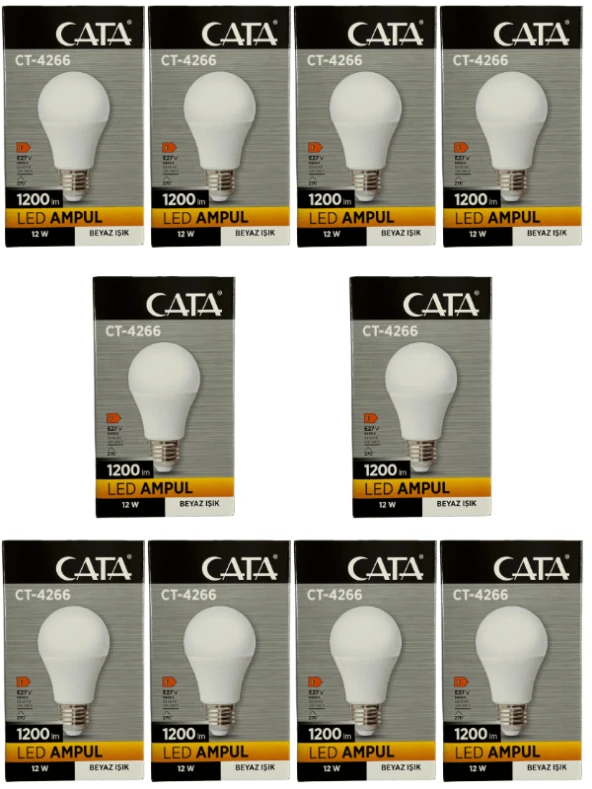 Cata CT-4266 12W 6400K (Beyaz Işık) E27 Duylu Led Ampul (10 Adet)