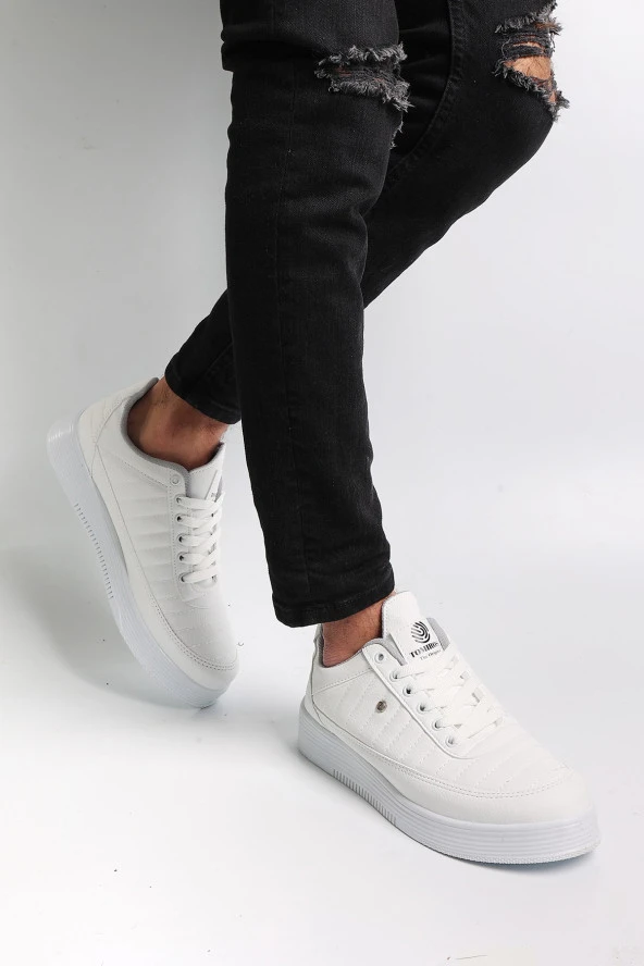 Erkek Beyaz Beyaz Garantili Günlük Kullanım Spor Sneaker Ayakkabı Keeway-855