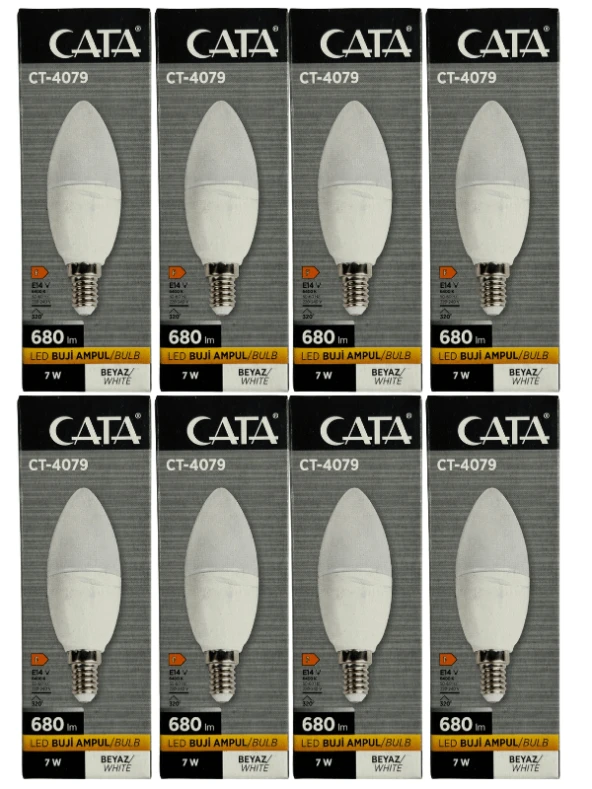 Cata CT-4079 7W 6400K (Beyaz Işık) E14 Duylu Led Buji Ampul (8 Adet)