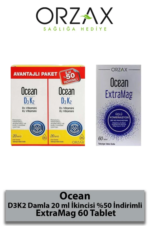 Ocean D3K2 Damla 20 ml İkincisi %50 İndirimli + Ocean ExtraMag 60 Tablet