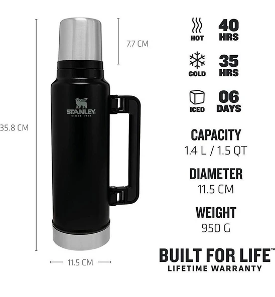 Stanley Klasik Vakumlu Siyah Çelik Termos 1,4 Lt - 3