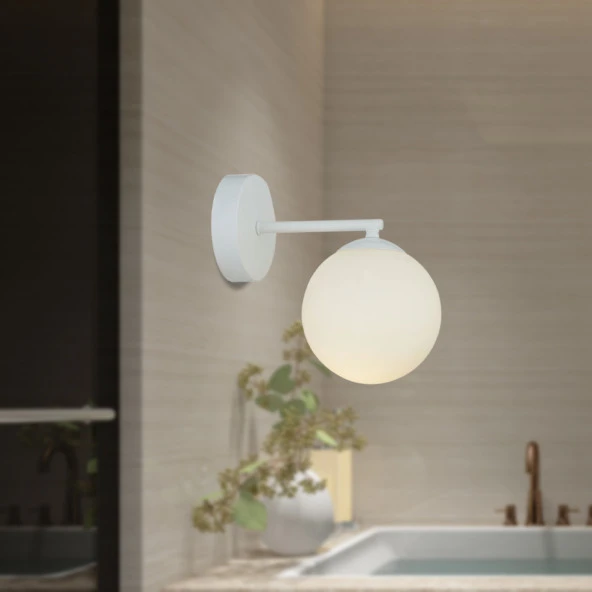 Apliqa Elvin Beyaz Duvar Lambası Yatak Odası-Yatak Başı-Banyo İçin Modern Aplik
