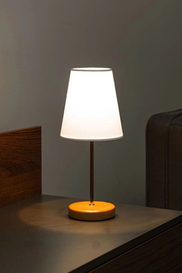 BY-LAMP Masa Lambası Hediye Abajur Lamba Yatak Odası Lambası Gold Gövde Beyaz Şapka Başucu Aydınlatma