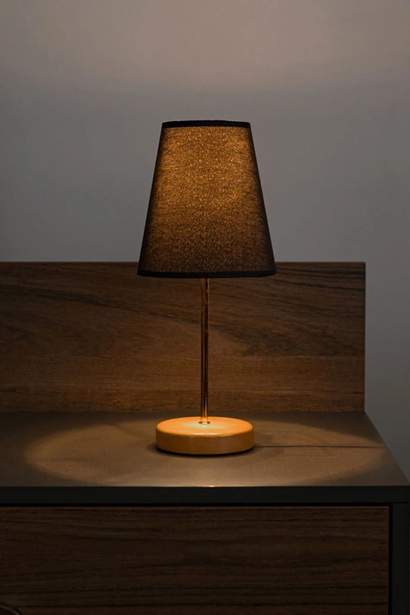 BY-LAMP Abajur Masa Lambası Yatak Odası Gece Lambası Siyah Şapka Metal Gold Gövde Abajur