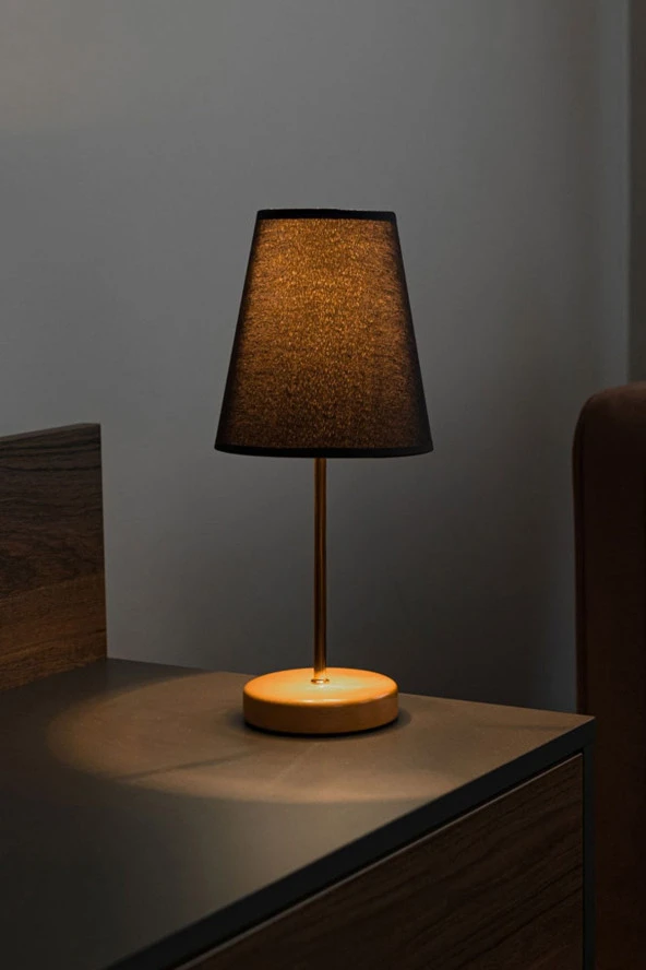 BY-LAMP Abajur Masa Lambası Yatak Odası Gece Lambası Siyah Şapka Metal Gold Gövde Abajur - 2