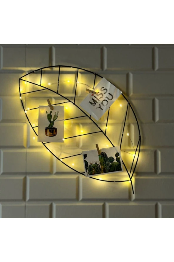 BY-LAMP Işıklı ve Mandallı Yaprak Tel Pano
