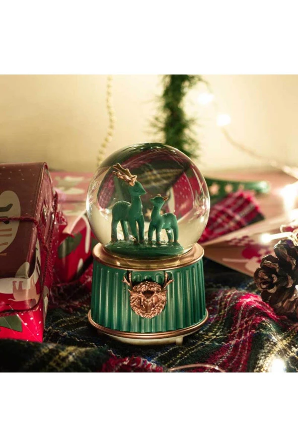 BY-LAMP Yeşil Yılbaşı Geyikleri Işıklı ve Müzikli Kar Küresi - 2
