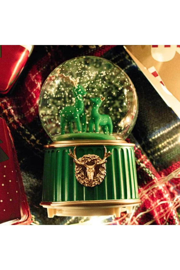 BY-LAMP Yeşil Yılbaşı Geyikleri Işıklı ve Müzikli Kar Küresi - 3