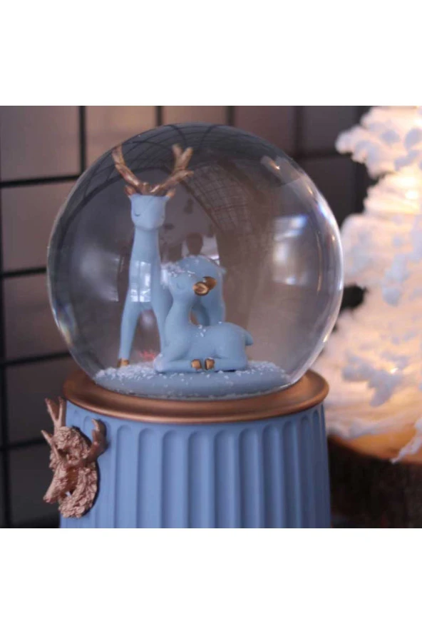 BY-LAMP Mavi Yılbaşı Geyikleri Işıklı ve Müzikli Kar Küresi - 3