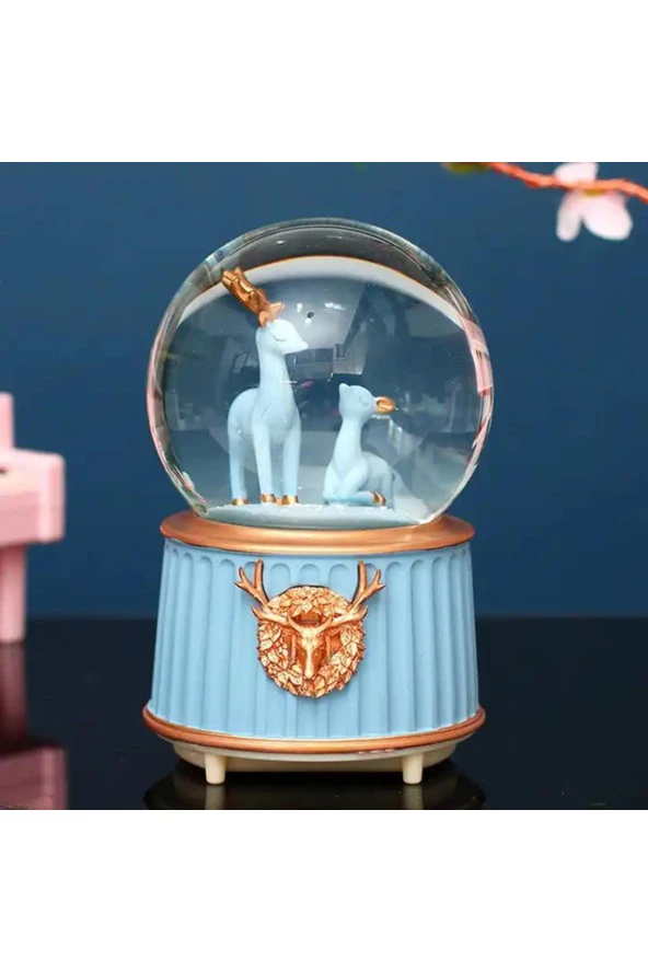 BY-LAMP Mavi Yılbaşı Geyikleri Işıklı ve Müzikli Kar Küresi - 4