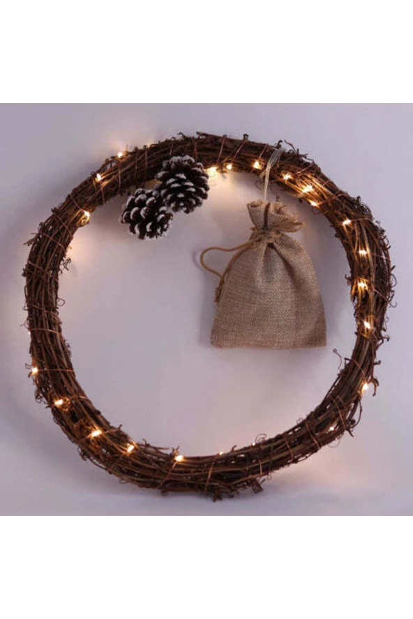 BY-LAMP Yılbaşına Özel Led Işıklı New Year Kozalaklı Kapı Süsü Yeni Yıl Hediyesi ürün görseli 1