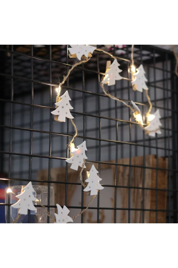 BY-LAMP Yılbaşı Süsleme Led Işık Ahşap Çam Ağacı Mandallı Işık Zinciri - 3