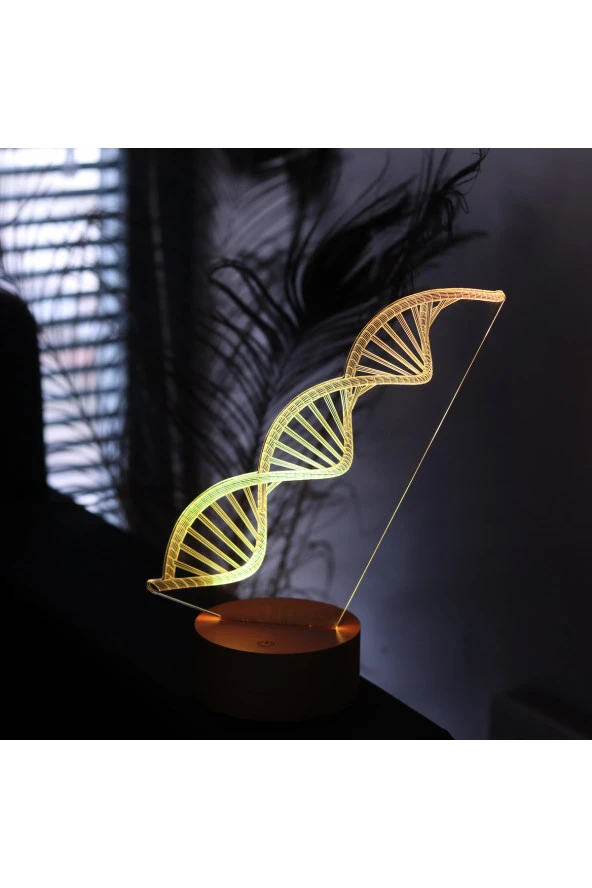 BY-LAMP DNA Çift Sarmal Figürlü Dekoratif Hediye Led Masa Lambası | 7 Işık Rengi | Ahşap Taban ürün görseli 1