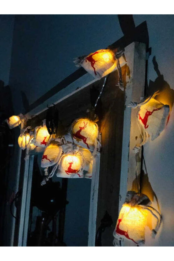 BY-LAMP New Year Yeni Yıl Hediyesi Geyik Figürlü Yılbaşı Çuvalı Işık Zinciri - Resim 3