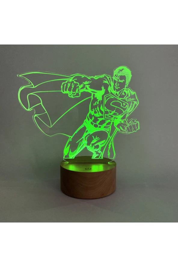 BY-LAMP Superman Figürlü Dekoratif Hediye Led Masa Lambası | 7 Işık Rengi | Ahşap Taban - Resim 3