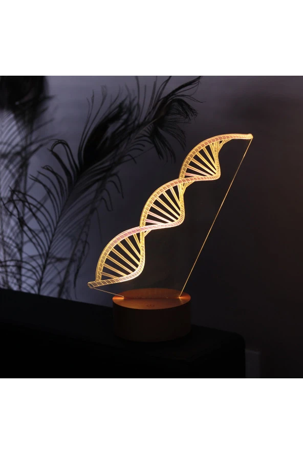 BY-LAMP DNA Çift Sarmal Figürlü Dekoratif Hediye Led Masa Lambası | 7 Işık Rengi | Ahşap Taban - Resim 2