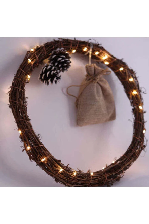 BY-LAMP Yılbaşına Özel Led Işıklı New Year Kozalaklı Kapı Süsü Yeni Yıl Hediyesi - Resim 3