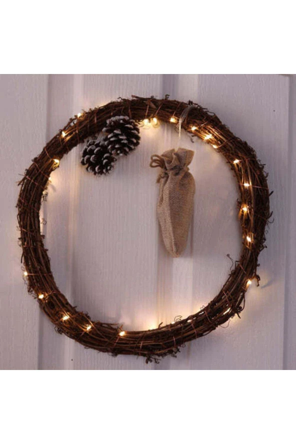 BY-LAMP Yılbaşına Özel Led Işıklı New Year Kozalaklı Kapı Süsü Yeni Yıl Hediyesi - Resim 4