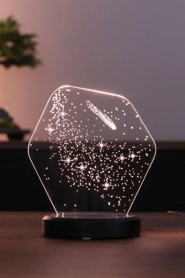 BY-LAMP Kuyrukluyıldız Figürlü Led Masa Lambası | Günışığı Renk | Ahşap Siyah Taban ürün görseli 1