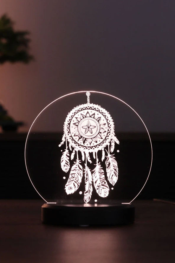 BY-LAMP Düş Kapanı Figürlü Led Masa Lambası | Gün Işığı Renk | Ahşap Antrasit Taban