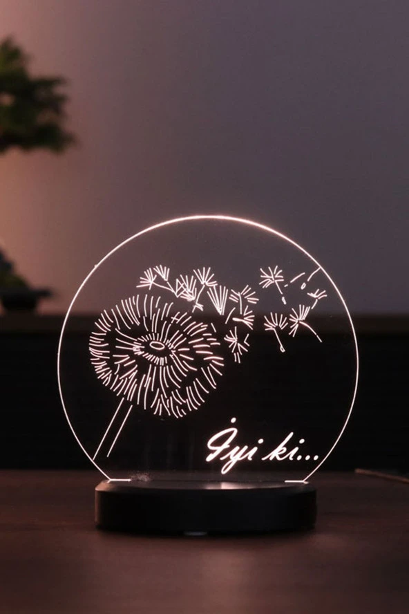 BY-LAMP Karahindiba Figürlü Led Masa Lambası | Gün Işığı Renk | Ahşap Antrasit Taban