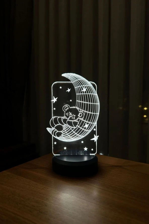 BY-LAMP Ay Dede Figürlü Led Masa Lambası | Gün Işığı Renk | Ahşap Antrasit Taban