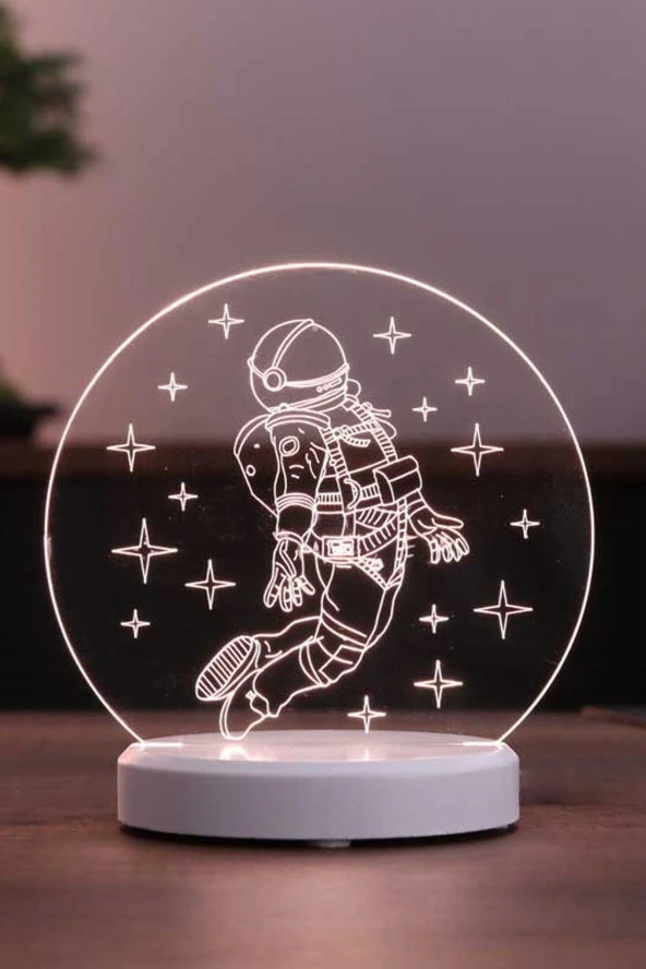 BY-LAMP Astronot Figürlü Led Masa Lambası | Gün Işığı Renk | Ahşap Beyaz Taban