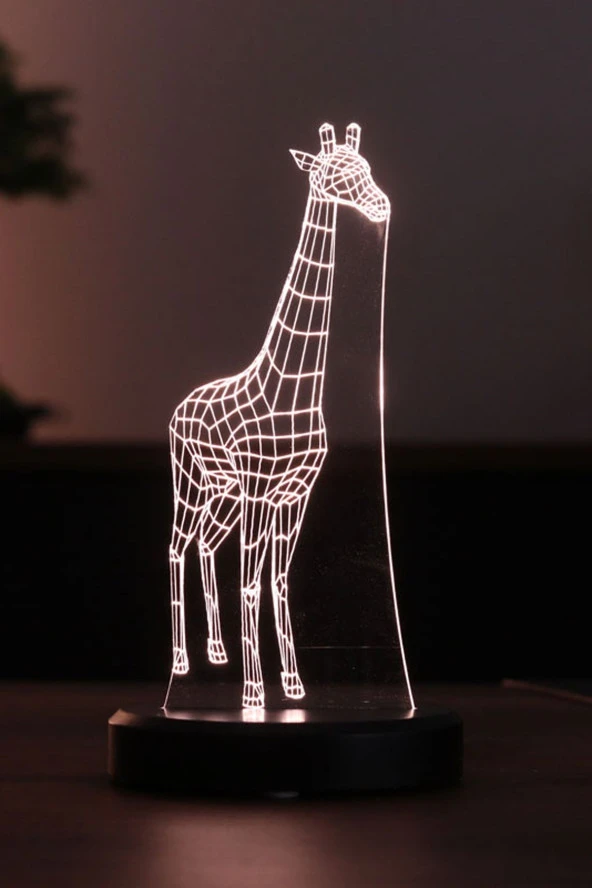 BY-LAMP Zürafa Figürlü Led Masa Lambası | Gün Işığı Renk | Ahşap Antrasit Taban