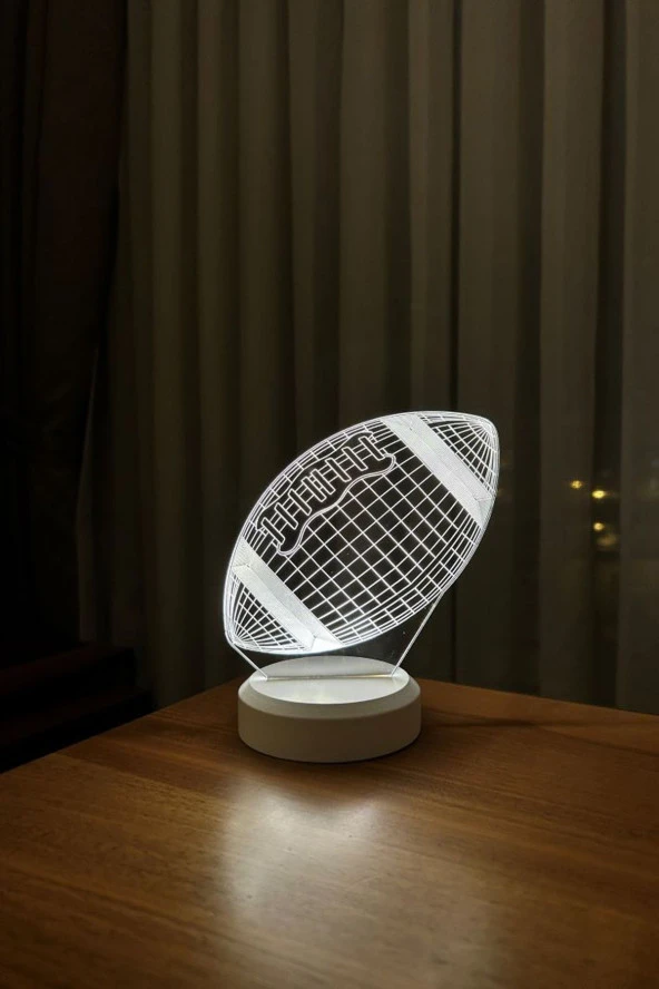 BY-LAMP Amerikan Futbol Topu Figürlü Led Masa Lambası | Gün Işığı Renk | Ahşap Beyaz Taban - Resim 3