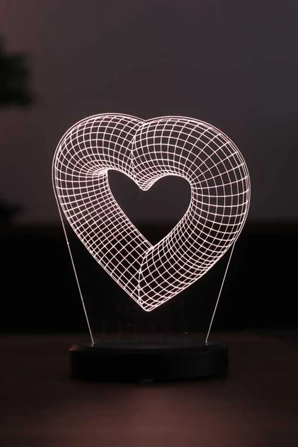 BY-LAMP Sevgililer Gününe Özel Hediye. Tek Kalp Figürlü Masa Lambası | Günışığı Renk | Ahşap Siyah Taban