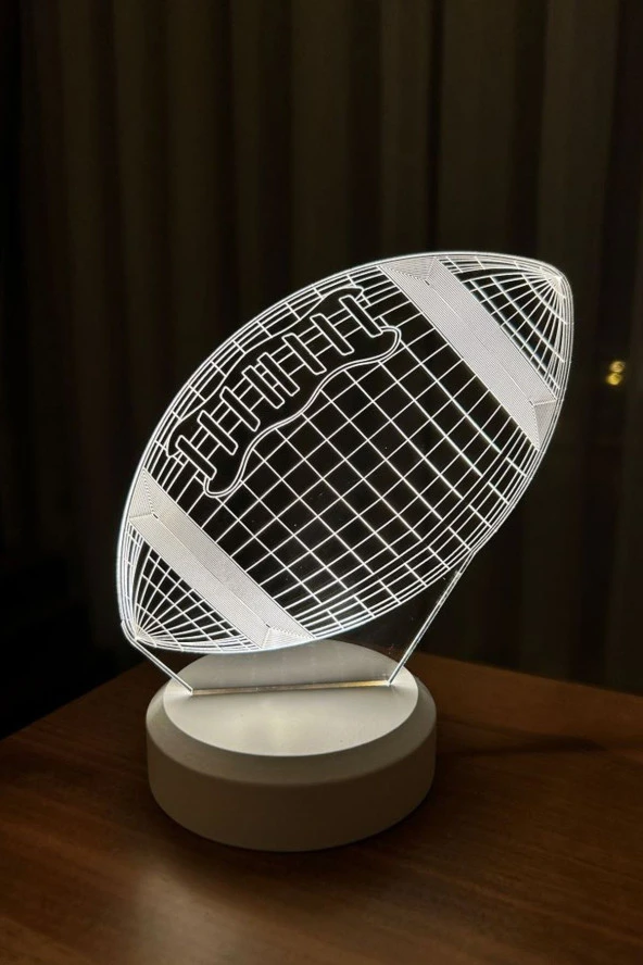 BY-LAMP Amerikan Futbol Topu Figürlü Led Masa Lambası | Gün Işığı Renk | Ahşap Beyaz Taban