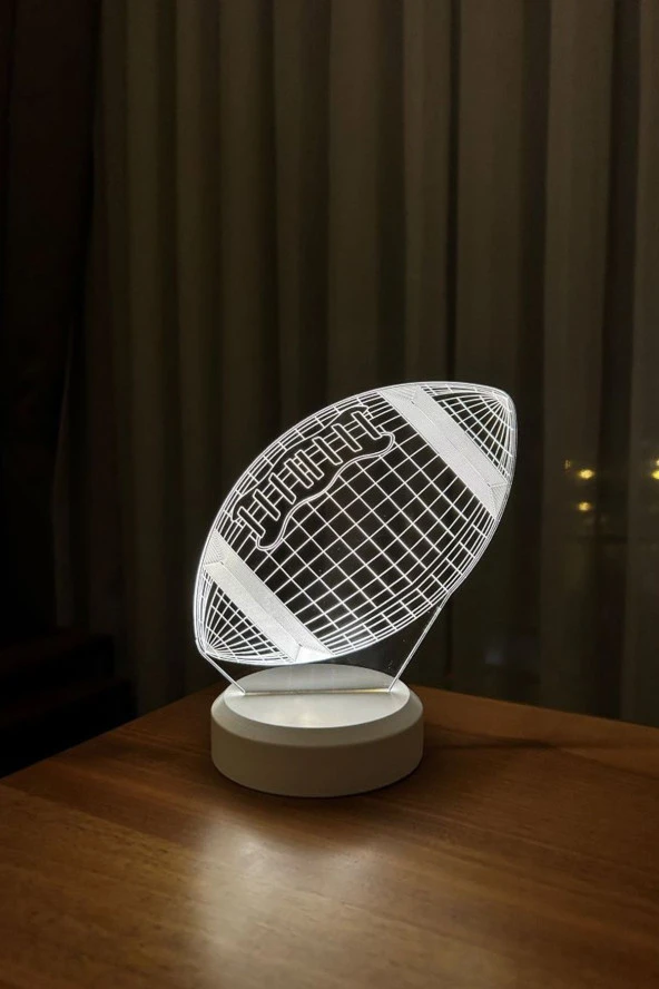 BY-LAMP Amerikan Futbol Topu Figürlü Led Masa Lambası | Gün Işığı Renk | Ahşap Beyaz Taban - Resim 2