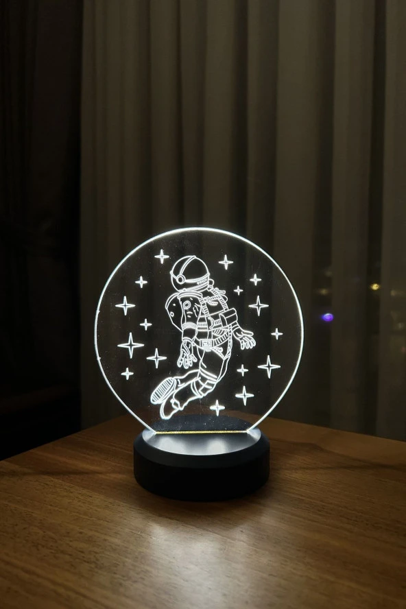 BY-LAMP Astronot Figürlü Led Masa Lambası | Gün Işığı Renk | Ahşap Antrasit Taban