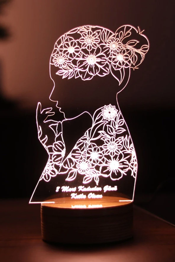 BY-LAMP Kadınlar Günü Led Masa Lambası Ahşap Taban 7 Farklı Işık Renkli Hediye Dekoratif Aydınlatma ürün görseli 1