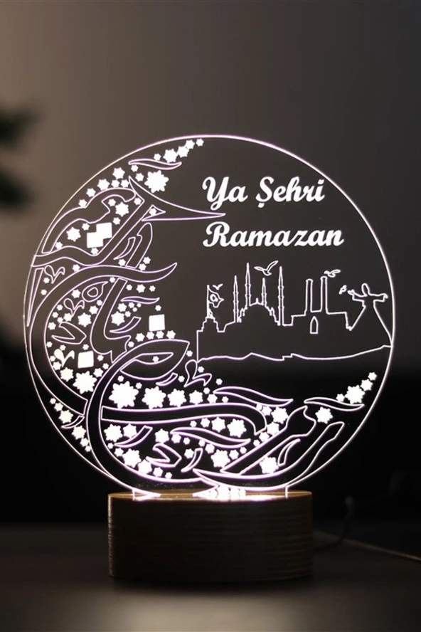 BY-LAMP Ya Şehr-i Ramazan Figürlü Dekoratif Hediye Led Masa Lambası - Ahşap Taban