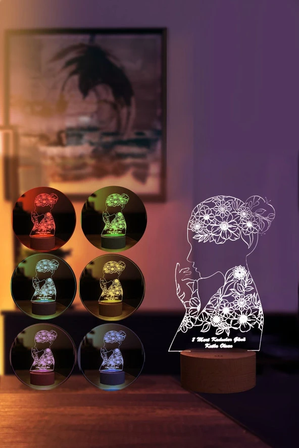 BY-LAMP Kadınlar Günü Led Masa Lambası Ahşap Taban 7 Farklı Işık Renkli Hediye Dekoratif Aydınlatma - Resim 2