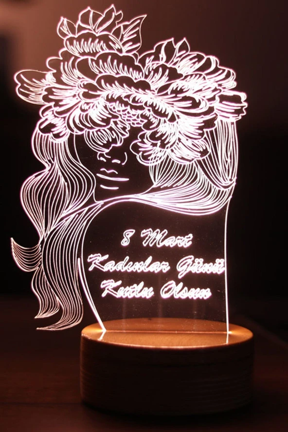 BY-LAMP Kadınlar Günü Led Gece Lambası Ahşap Taban 7 Farklı Işık Renkli Hediye Dekoratif Aydınlatma ürün görseli 1