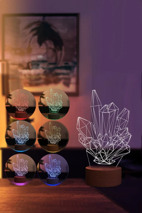 BY-LAMP Kristal Figürlü Dekoratif Hediye Led Masa Lambası | 7 Işık Rengi | Ahşap Taban - Resim 2