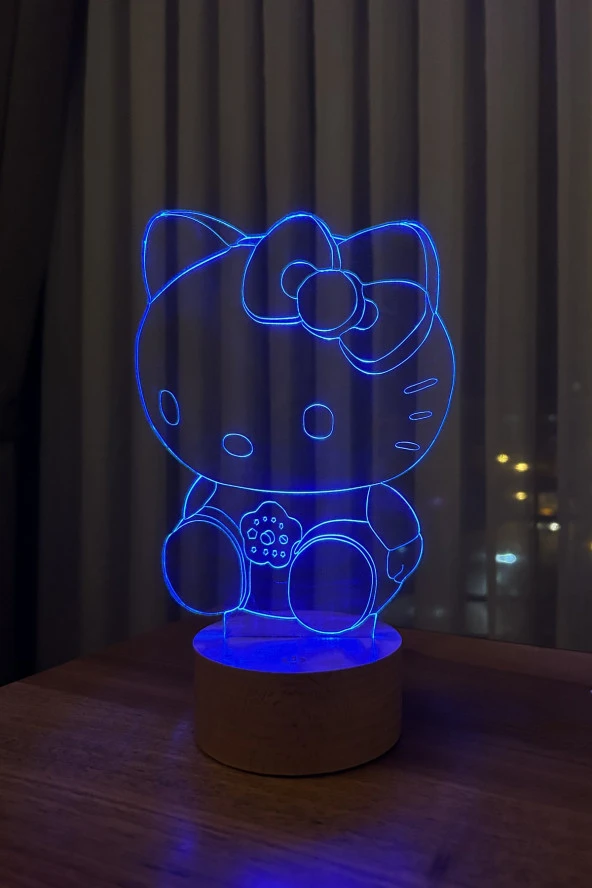 BY-LAMP Hello Kitty Led Masa Lambası - Ahşap Taban - Resim 4