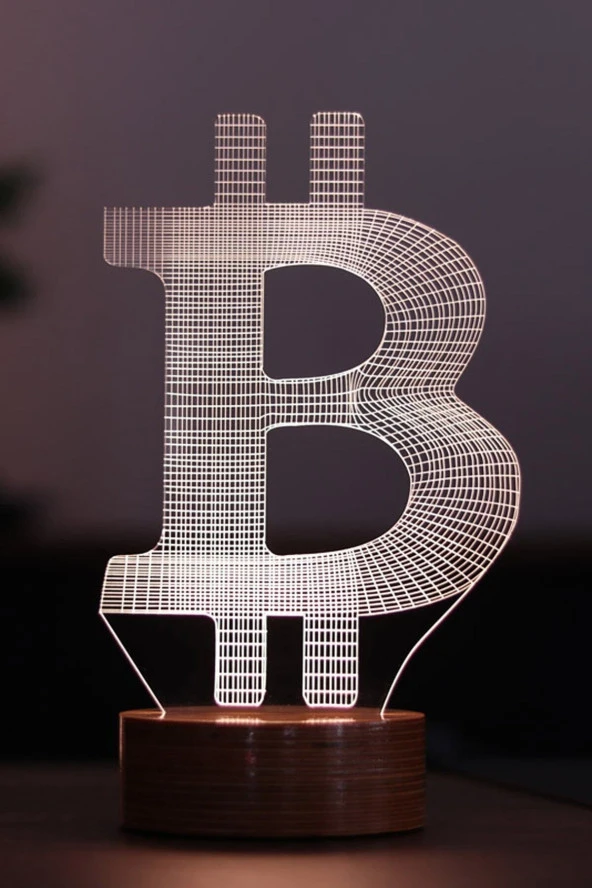 BY-LAMP Bitcoin Figürlü Dekoratif Hediye Led Masa Lambası | 7 Işık Rengi | Ahşap Taban ürün görseli 1