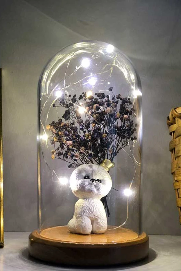 BY-LAMP Işıklı Led Lamba Sevimli Köpek Figürlü Hediye Gece Lambası Ahşap Taban - Resim 3
