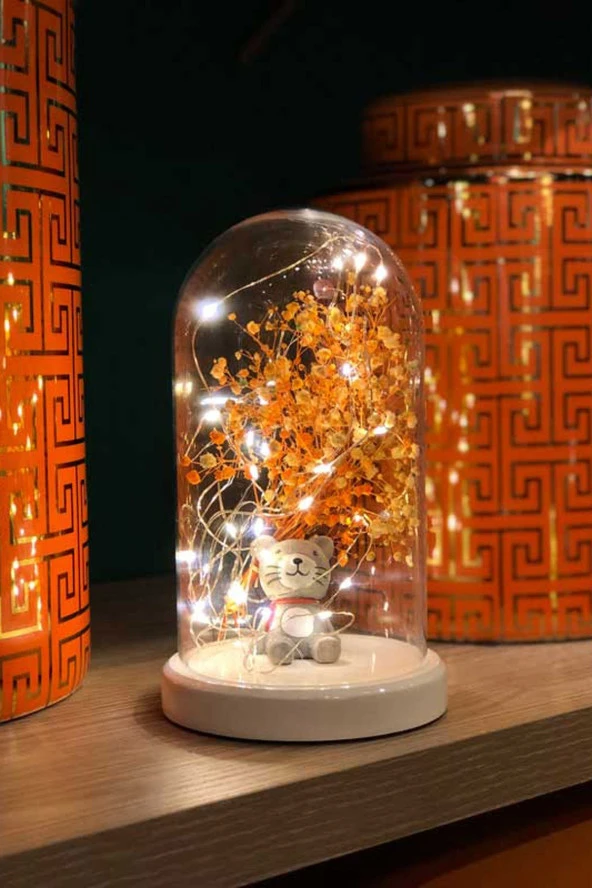 BY-LAMP Işıklı Fanus Çocuk Odası Hediyesi Çantalı Kedi Figürlü Gece Lambası - Resim 4