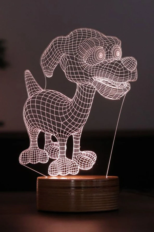 BY-LAMP Şirin Minik Köpek Figürlü Dekoratif Hediye Led Masa Lambası | 7 Işık Rengi | Ahşap Taban ürün görseli 1