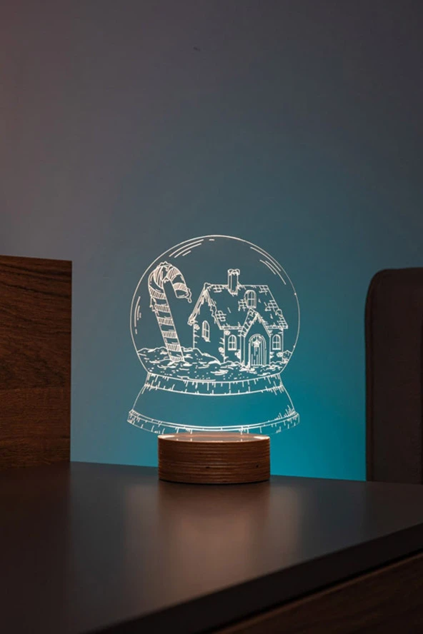 BY-LAMP Kış Masalı Figürlü Dekoratif Hediye Led Masa Lambası | 7 Işık Rengi | Ahşap Taban