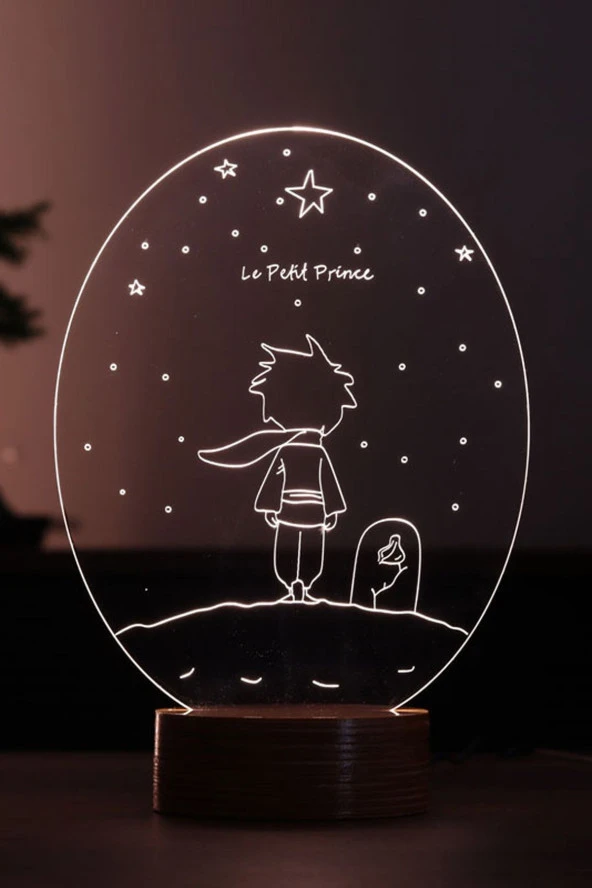 BY-LAMP Küçük Prens Le Petit Prince Figürlü Dekoratif Hediye Led Masa Lambası | 7 Işık Rengi | Ahşap Taban